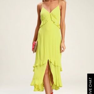 Lulus - Island Time Ruffled Lime Green Midi Dress